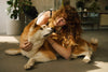 Photo Image of A Woman with her Dog Together In Their Living Room.