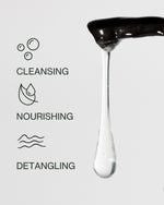 Illustration of Dog Shampoo Texture from Spout with Text Overlay Cleansing Nourishing and Detangling